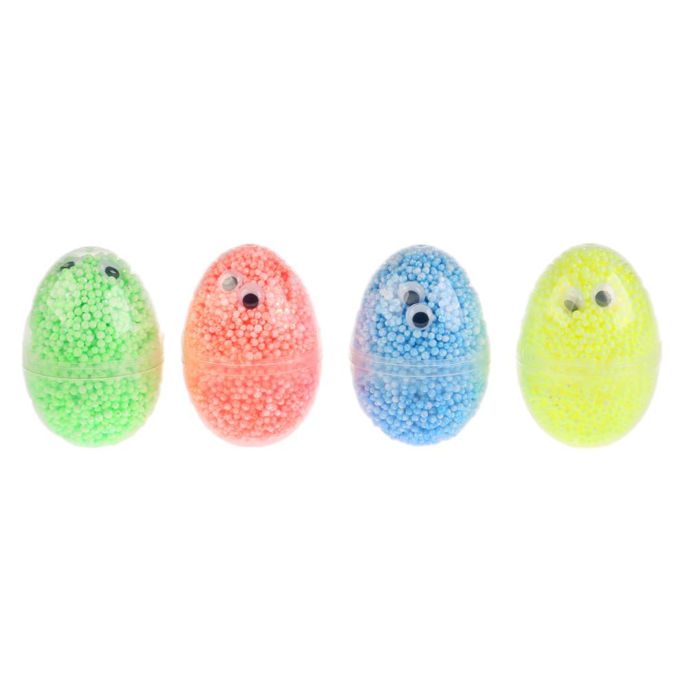 Набор шарикового крупнозернистого пластилина с блеском, 4 цвета в яйцах, с глазками, не застывает ) 